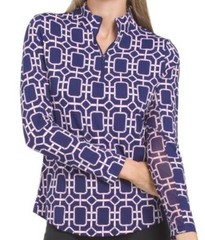 NWT Gottex G LIFESTYLE STAINED GLASS NAVY BLUE Long Sleeve Mock M & XXL