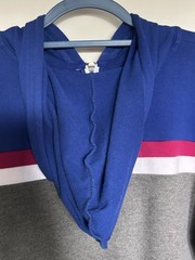 Forever 21 Blue Gray Pink White Striped Cropped Zipper Hoodie Size Large EUC