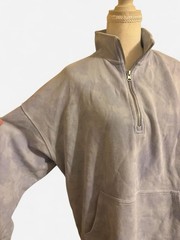 Aerie Gray Tie-Dye Fleece 1/2 Zip Sweatshirt Pockets Women M
