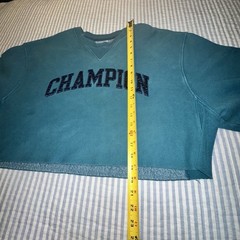 Champion Reverse Weave Cropped Sweatshirt Teal Green XL WL425 Raw Hem Pullover