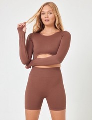 L Space “In the Zone” Brown Seamless Ribbed Workout Shorts Size Medium Large NWT