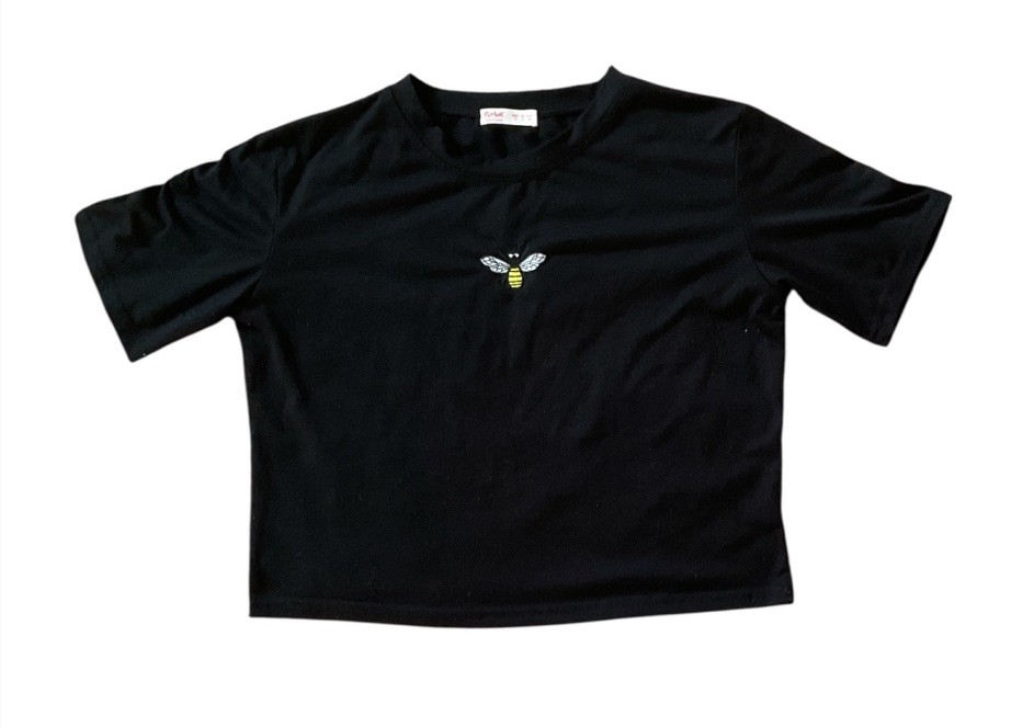 Romwe Bumblebee Crop Top Baby Tee Black Womens S