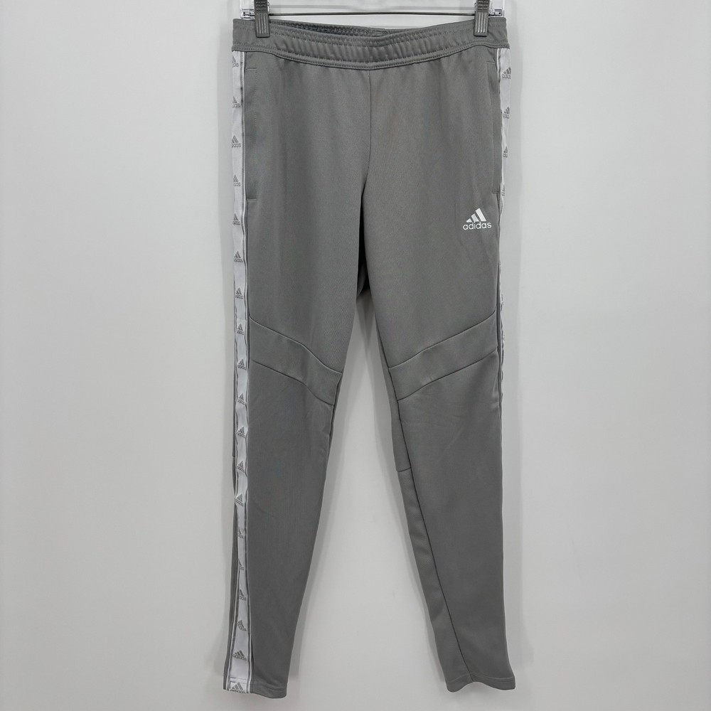 Adidas Joggers Tapered Drawstring Lightweight Logo Gray White Size S Womens