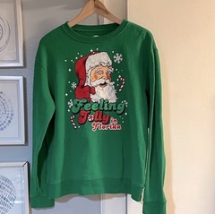 Festive Feeling Jolly in Florida Green Santa Christmas Sweatshirt Size M