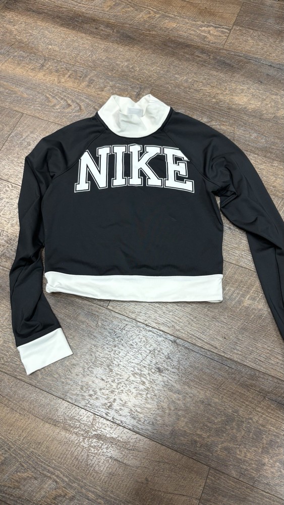 Nike Women’s Cropped Mock Neck Pullover Sweatshirt Logo Black/White Size S