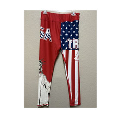 Women’s XL Regular USA Flag Patriotic Leggings Pull-On Stretch Knit Activewear