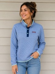 Vineyard Vines Sweatshirt Womens S Blue Pullover Mock Neck Quilted Raglan