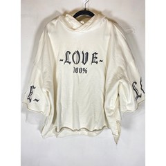 MQ LOVE 100% Gothic Hooded Sweatshirt Tulle Sleeve Distressed Oversized Cream XL
