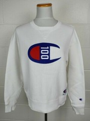 Champion 100 Womens White Crewneck Sweatshirt Cotton Blend M