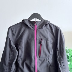 FREE TECH Women Hooded Softshell Windbreaker Jacket Black/Pink Zip M (8-10)