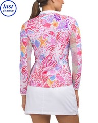 NEW Gottex G LIFESTYLE Womens 1/4 Zip Long Sleeve Golf Shirt Pink Sea Wave XS