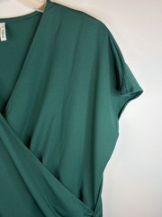 HALARA V-Neck Cap Sleeve Crossover Ruched Green Blouse XL Stretch Athleisure