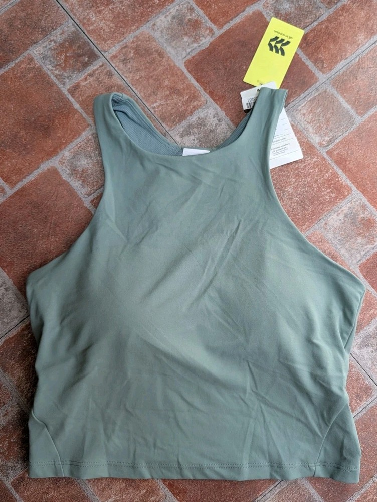 All In Motion Tank Top Women Med Tank High Neck Moisture Wicking Sage Green Crop