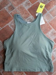 All In Motion Tank Top Women Med Tank High Neck Moisture Wicking Sage Green Crop