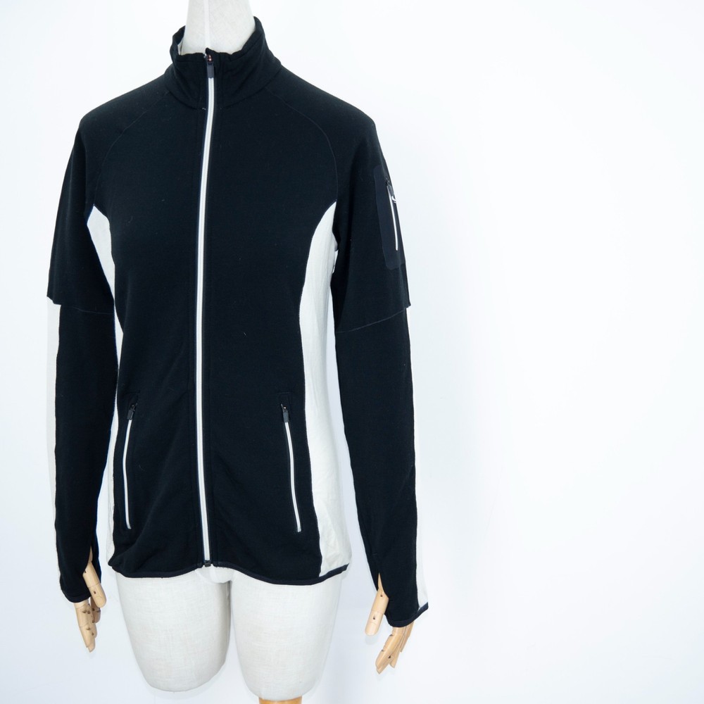 Icebreaker GT Women’s Merino Wool Full Zip Jacket Black White Mid Layer Size S