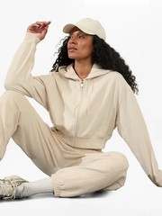 New Athleta L Forever Fleece Ultra Crop Full Zip Bone Large