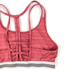 Sports Bra Women Medium Red White Striped Multi Straps Active Yoga Gym