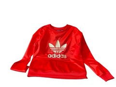 Adidas Originals Size S Trefoil Crewneck Satin Sweatshirt Vivid Red White