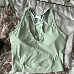 Gymshark Women’s Green Racerback Sports Bra Pullover Wireless Solid Logo S