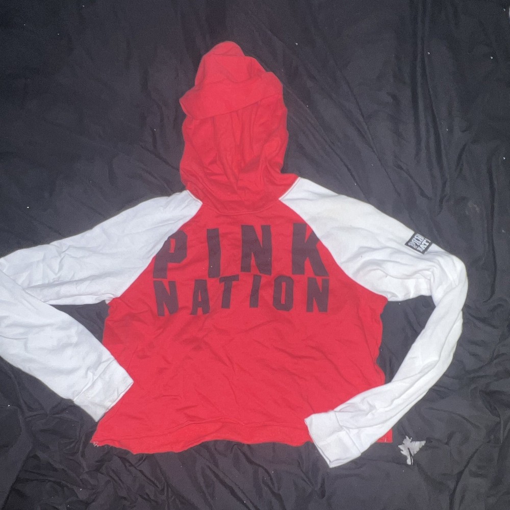PINK Victoria’s Secret Women’s Red/White Colorblock Fleece Hoodie S Regular