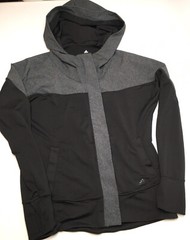 Adidas Women Small Full Zip Running Athletic Hooded Jacket Thumbholes Black Gray