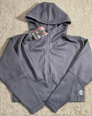 Born Primitive NWT Gray 1/2 Zip Stretch Knit Hooded Women’s Athletic Jacket S