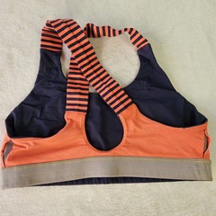 Lululemon Sports Bra Navy Blue Orange Striped Back S/M Women Athletic