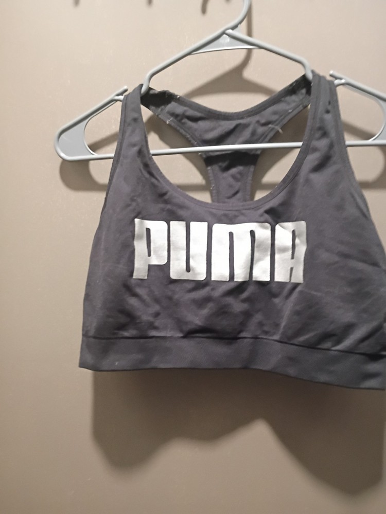 PUMA Women’s Gray Racerback Sports Bra Logo Accent Pullover Wireless Size S