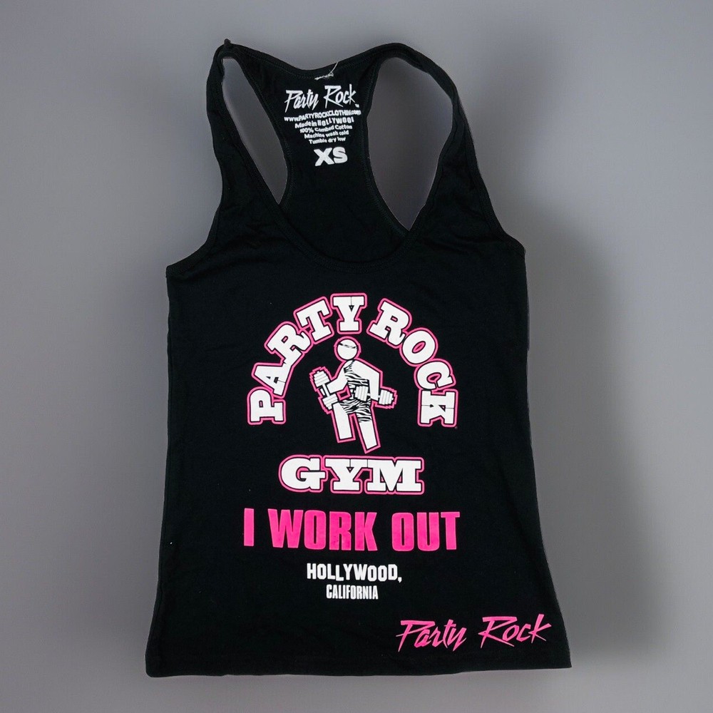 Party Rock Gym Black Tank Top Women XS Hollywood California weightlifting Shirt
