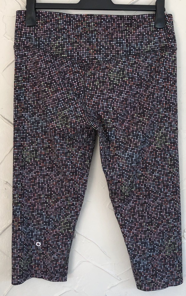 Good Move M&S Uk 18 Black/Multi Dot Gym Leggings Cropped Leg Active Wear Stretch