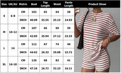 Ladies Short Sleeve Shirts Tops Shorts Set 2PCS Summer Casual Striped Tracksuits