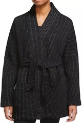 Nike Yoga Therma-FIT Luxe Robe Black Jacquard Tie Front Plaid Quilted Plus Sz 1X