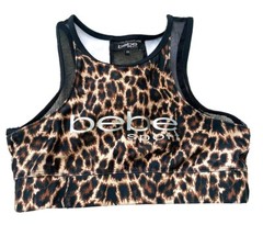 Bebe Sports Bra Top Sz XS Leopard Print Mesh Athleisure Biker Dance Mob Wife