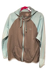Nike Therma-FIT Women’s Full Zip Fleece Hoodie Logo Pockets Gray/teal XL