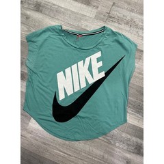 Nike Women Teal Green Muscle Tank Top Graphic Swoosh Logo Athletic Shirt L