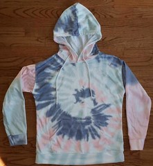 Juniors Size Medium Tie Dye Pullover Hoodie Sweatshirt Pink Blue White NEW NWOT