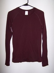 ATHLETA Long Sleeve Burgundy Activewear Shirt, 100% Nylon – Size S