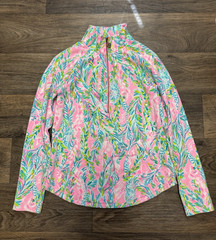 Lilly Pulitzer Women’s S Floral Multicolor 1/4 Zip Mock Neck Pullover Top