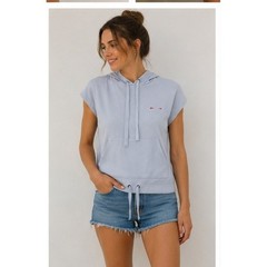 The Upside Womens Ribbed Sleeveless Hoodie Light Blue Cropped Vest XS US 4