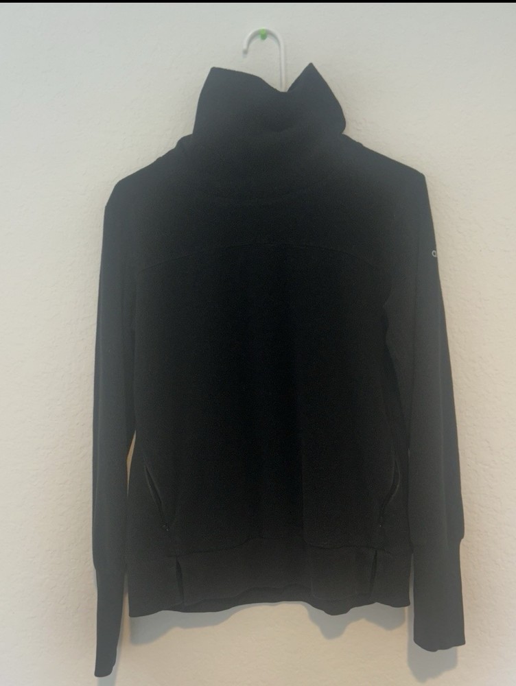 Alo Yoga Black Fleece Cowl Neck Pullover Sweatshirt Women’s Size S Pleated Back