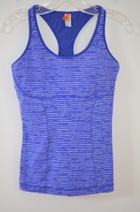 Lucy Blue Striped 87% Nylon/13% Spandex Padded Built In Bra Athletic Tank Size S