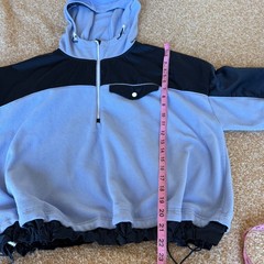 Athleta Womens Fleece Half Zip Hoodie Periwinkle Blue Colorblock Pullover Large