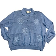 Alfred Dunner 2XL Grannycore Snow Embroidered Quilted Sweatshirt Blue