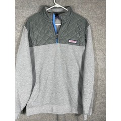 Vineyard Vines Womens Gray Quilted Yoke Quarter Zip Pullover Sweatshirt Large