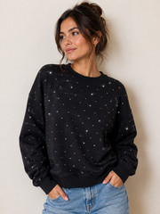Bailey 44 Crystal Rhinestone Crewneck Sweatshirt in Black, M