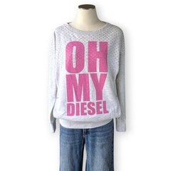Diesel “OH MY DIESEL” Y2K Grey Logo Sweatshirt Rhinestone Stars Oversized Jumper
