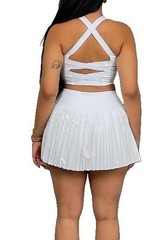 2pc WHITE Activewear Cross Back tank & pleated mini skort set