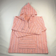 Women’s Pink Blue White Striped Hooded Knit Pullover Hoodie Poncho Sz M beach