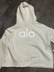 Alo Yoga Quilted Stadium Hoodie Women’s M Ivory Diamond Jacquard Pullover