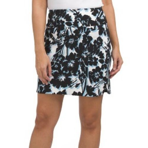 NWT Swing Control Black Lt Blue Dahlia 18″ Pullon Stretch GOLF SKORT 4 6 8 12 14